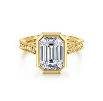 Alloy Vintage Inspired 14K Yellow Gold Emerald Cut Solitaire Diamond Engagement Ring