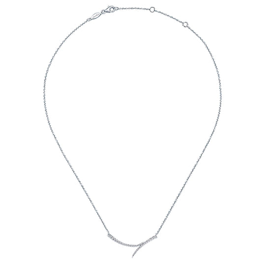 14k White Gold Curved Double Diamond Bar .24tw