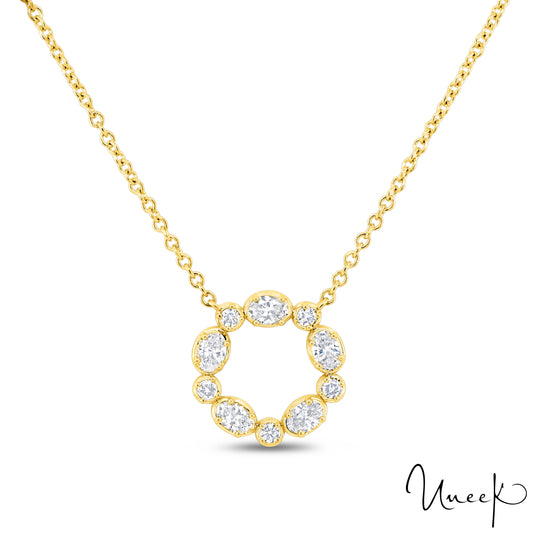 Lady's Yellow 18 Karat Free Form Pendant Length 18 With 5 = 0.16Tw Round G Vs2 Diamonds And 5 = 0.69Tw Oval G Vs2 Diamonds