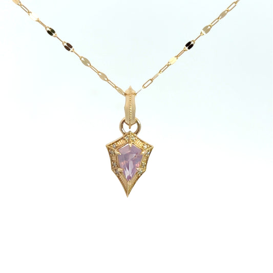 Shield Carapace Necklace Pendants 14K Yellow Gold Length 16 With One = 1.03Ct Various Shapes Opalescent Sapphire And = 0.06Twt Round G/H Si2 Diamonds