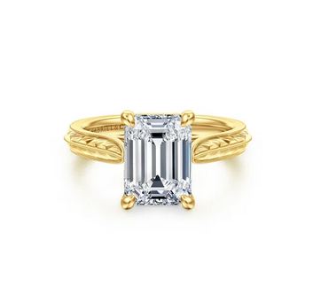 Alloy Vintage Inspired 14K Yellow Gold Emerald Cut Solitaire Diamond Engagement Ring