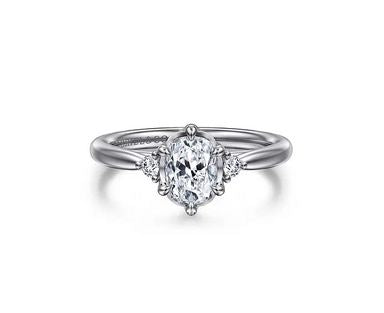 14K White Gold Elongated Cushion Three Stone Diamond Engagement Ring