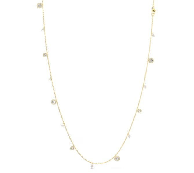 Crystal pearl, Round cut, White, Gold-tone plated