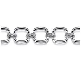 925 Sterling Silver Pave Bujukan And Cushion Shape Link Chain Bracelet