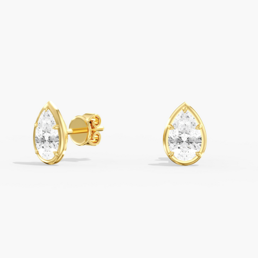 14K Yellow Pear Lab Grown Studs