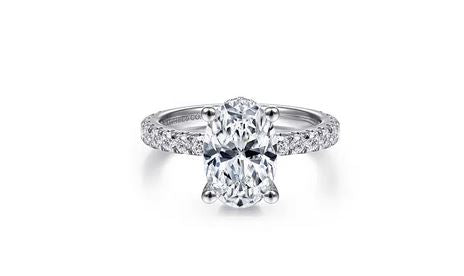14k White Gold Hidden Halo Oval Diamond Engagement Ring