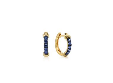 Huggie Earrings 14K Yellow Gold Blue Sapphire 15mm Bujukan