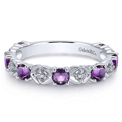 14k White Gold Stackable Amethyst Ladies Ring