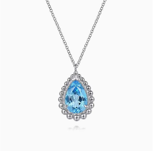925 Sterling Silver Bujukan Swiss Blue Topaz Pendant Necklace