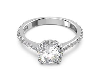 Stilla cocktail ring Round cut, Pavé, White, Rhodium plated 55
