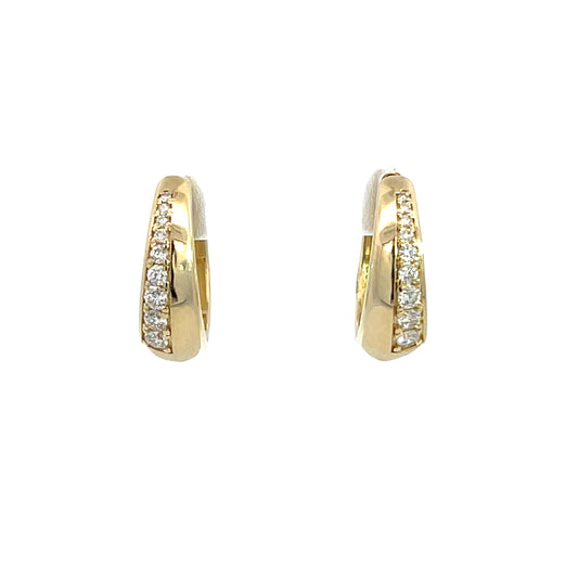 Lady's Yellow 14 Karat Small Hoop Earrings With = 0.24Twt Round I Si1 Diamonds