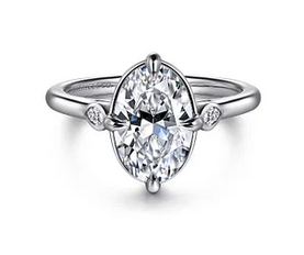 14k White Gold Oval Three Stone Diamond Engagement Ring