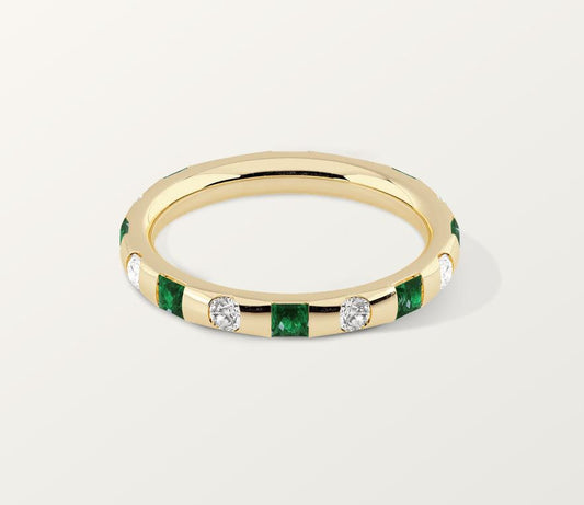 14k Duo Ring White Diamond and Emerald