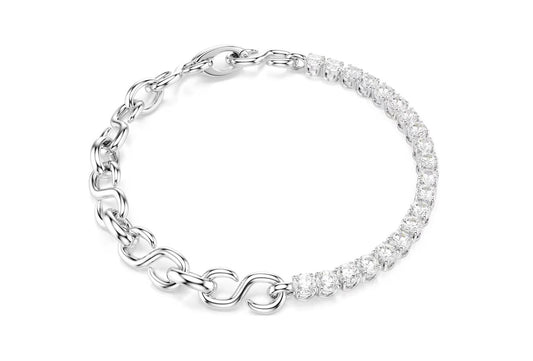 Matrix bracelet Round cut, White, Rhodium plated