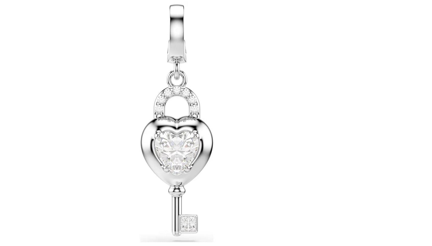 Idyllia charm Mixed cuts, Heart with key, White, Rhodium plated