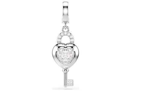 Idyllia charm Mixed cuts, Heart with key, White, Rhodium plated