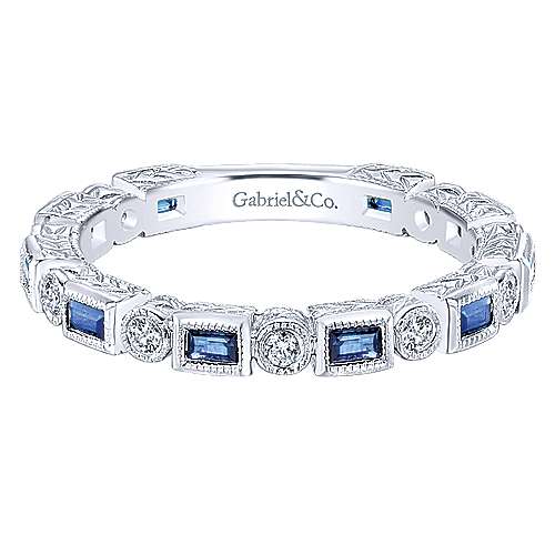 14k White Gold Stackable A Quality Sapphire Ladies Ring