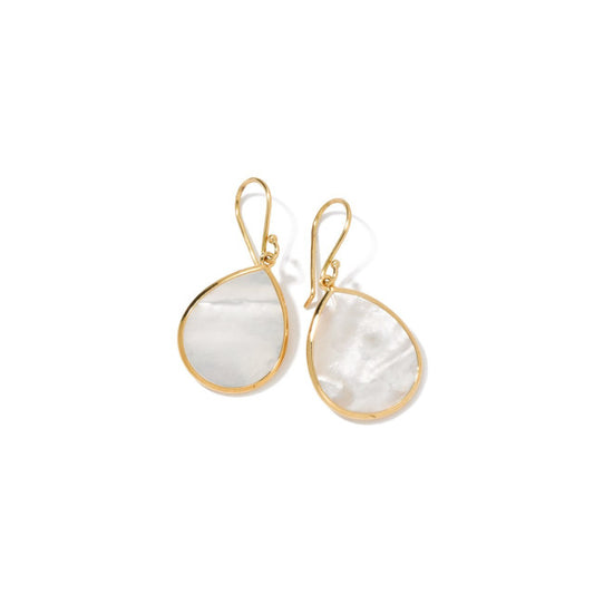 Lady's Yellow 18 Karat Drop Earrings With 2= V Mother Of Pearls