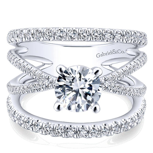 14K White Gold Round Split Shank Diamond Engagement Ring