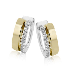 Lady's Two-Tone 18 Karat Small Hoop Earrings With 26=0.34Tw Round G Vs1 Diamonds