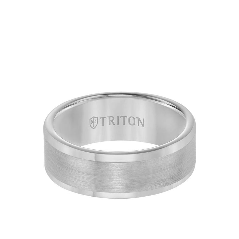 Triton 8MM Tungsten Carbide Ring - Satin Finish Flat Center and Round Edge