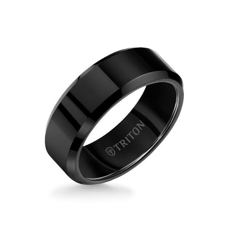 Triton 8MM Tungsten Carbide Ring - Bright Finish and Bevel Edge