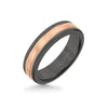 Triton 6MM Black Tungsten Carbide Ring - Step Edge 14K Rose Gold Insert with Round Edge