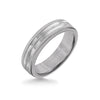 Triton 6MM Grey Tungsten Carbide Ring - Center Milgrain 14K White Gold Insert with Round Edge