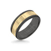 Triton 8MM Black Tungsten Carbide Ring - Serrated Vertical Cut 14K Yellow Gold Insert with Round Edge