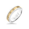 Triton 6MM White Tungsten Carbide Ring - Serrated Engraved 14K Yellow Gold Insert with Round Edge