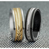 Triton 6MM Grey Tungsten Carbide Ring - Herringbone 14K White Gold Insert with Round Edge