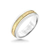 Triton 6MM White Tungsten Carbide Ring - Herringbone 14K Yellow Gold Insert with Round Edge