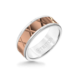 Triton 8MM White Tungsten Carbide Ring - StarX 14K Rose Gold Insert with Round Edge