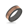 Triton 8MM Black Tungsten Carbide Ring - Vertical Geometric 14K Rose Gold Insert with Round Edge