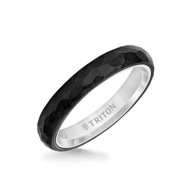 Triton 4MM Tungsten Carbide + 14K Gold Ring - Organic Faceted Pattern with 14K Gold Interior