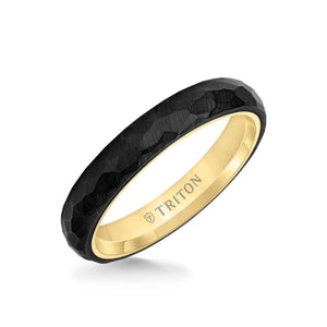 Triton 4MM Tungsten Carbide + 14K Gold Ring - Organic Faceted Pattern with 14K Gold Interior