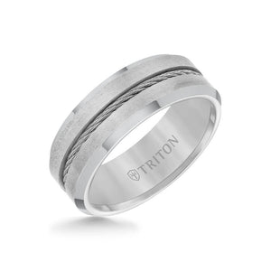 Triton 8MM Tungsten Carbide Ring - Steel Cable Center and Bevel Edge