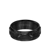 Triton 8MM Tungsten Carbide Ring - Wire Brush Center with Diagonal Cuts and Step Edge