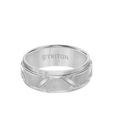 Triton 8MM Tungsten Carbide Ring - Wire Brush Center with Diagonal Cuts and Step Edge