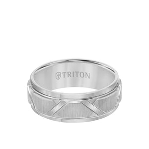 Triton 8MM Tungsten Carbide Ring - Wire Brush Center with Diagonal Cuts and Step Edge