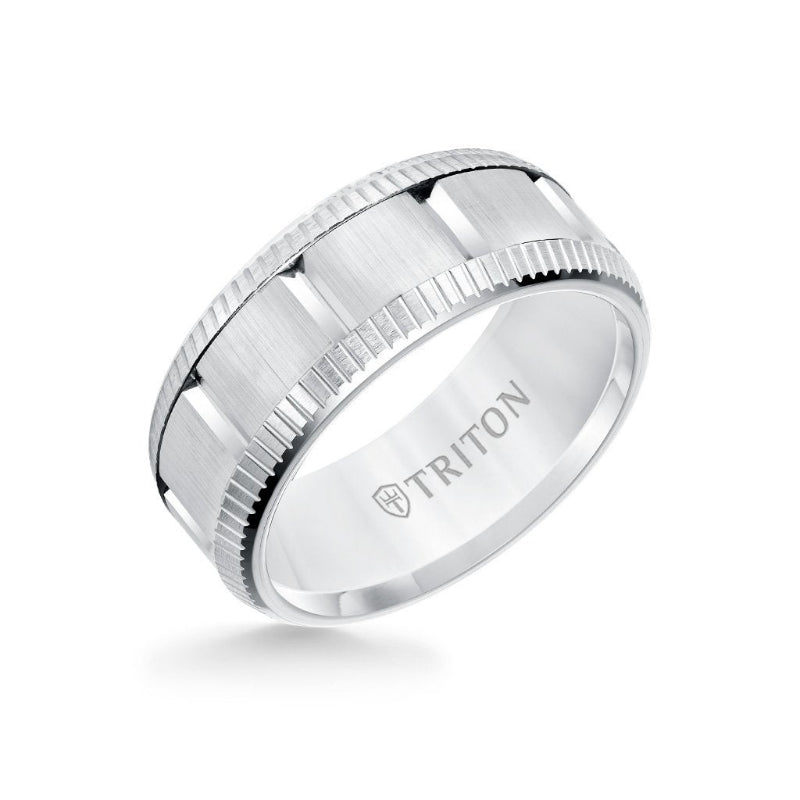 Triton 9MM Tungsten Carbide Ring - Vertical Cut Center and Coin Edge