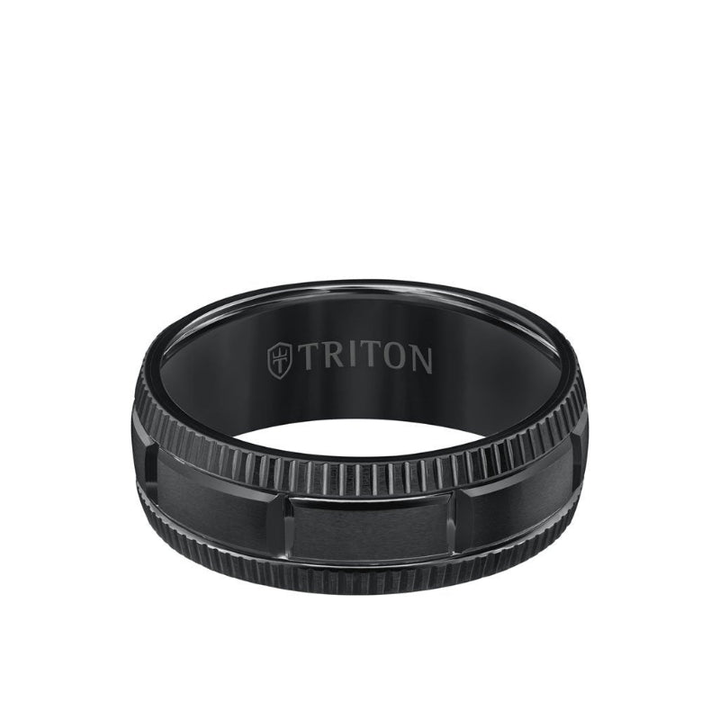 Triton 8MM Tungsten Carbide Ring - Vertical Cut Center and Coin Edge