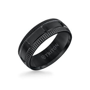 Triton 8MM Tungsten Carbide Ring - Vertical Cut Center and Coin Edge