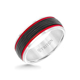 Triton 8MM Tungsten Carbide Ring - Ribbed Center Stripe and Bevel Edge