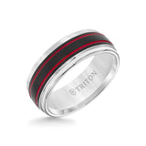 Triton 8MM Tungsten Carbide Ring - Black Matte Center Stripe and Bevel Edge