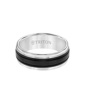 Triton 8MM Tungsten Carbide Ring - Black Matte Center Stripe and Bevel Edge