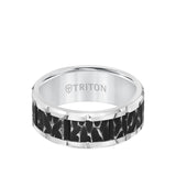 Triton 9MM Tungsten Carbide Ring - Black Sandblasted Distressed Center and Bevel Edge