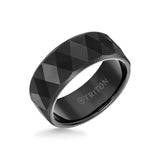 Triton 9MM Tungsten Carbide Ring - Faceted Diamond Pattern and Flat Edge