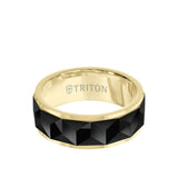 Triton 8MM Tungsten Carbide Ring - Faceted Chevron Pattern and Bevel Edge