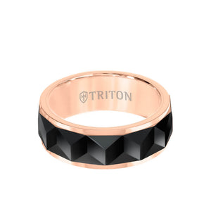 Triton 8MM Tungsten Carbide Ring - Faceted Chevron Pattern and Bevel Edge